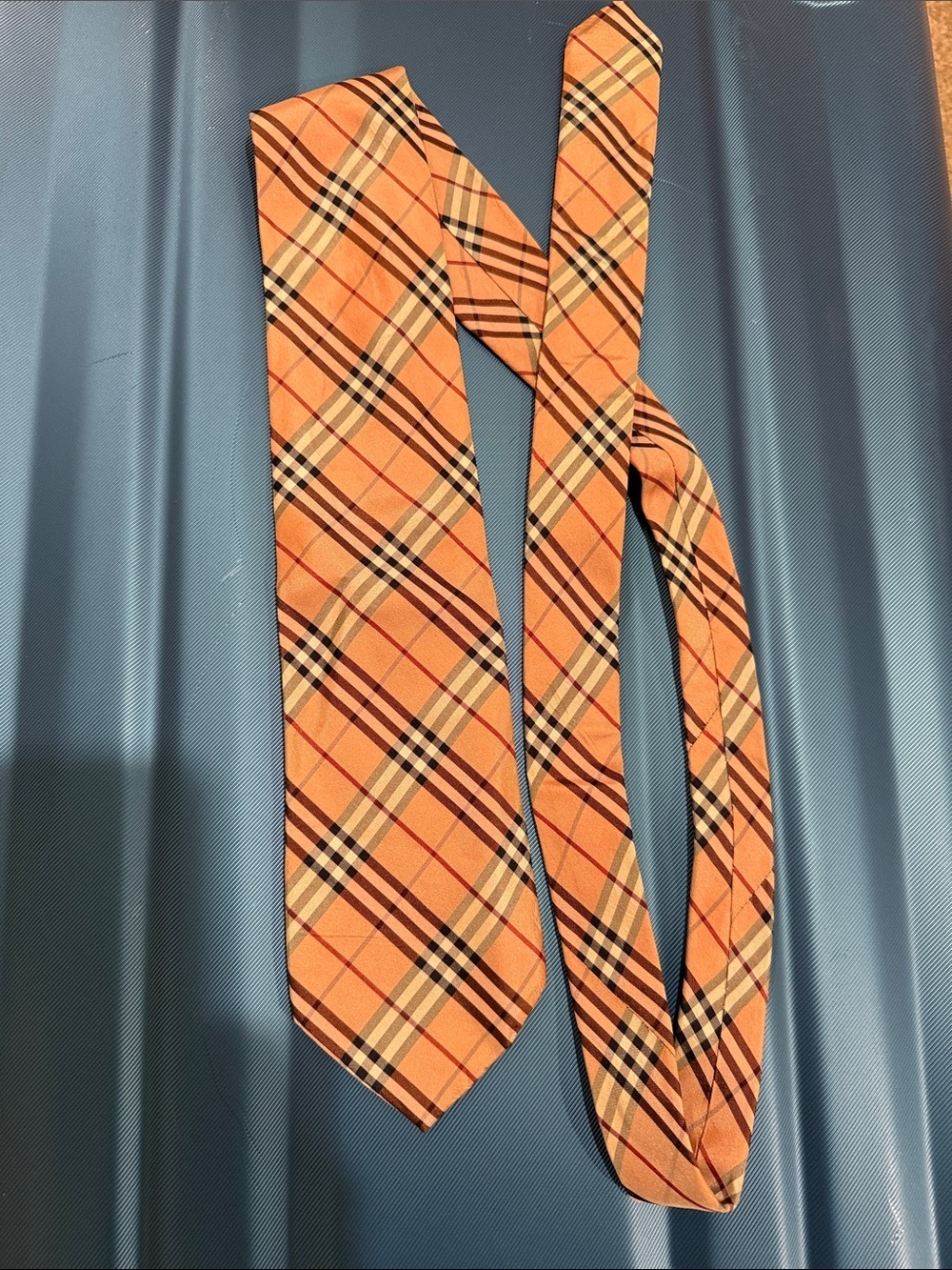 Authentic Burberry Plaid Silk Tie with Black and Cream Checks